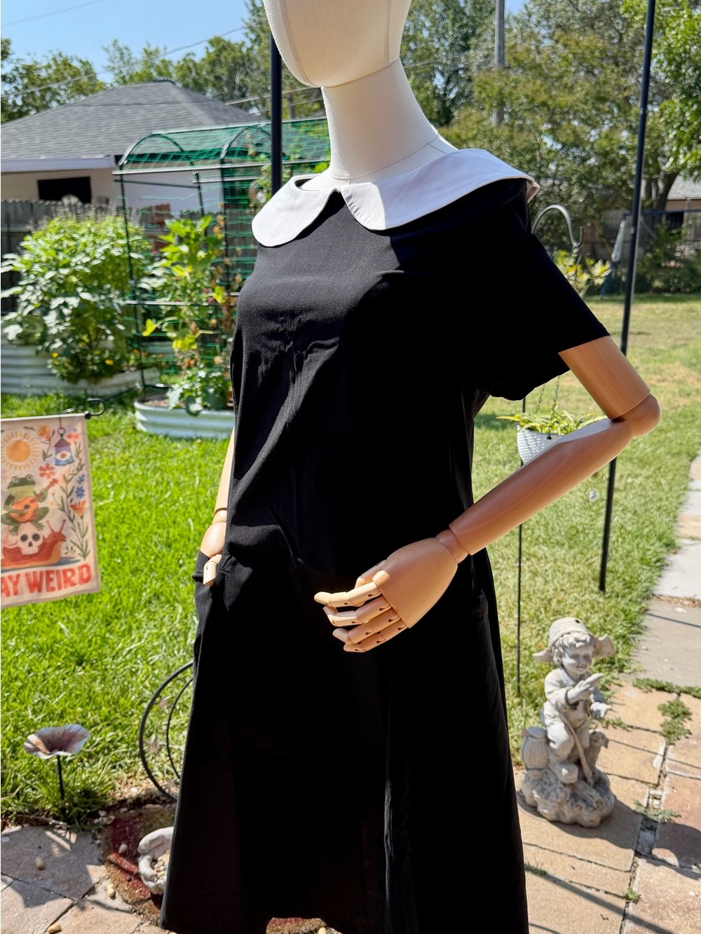 Unique Vintage Black Mini Dress with White Peter Pan Collar